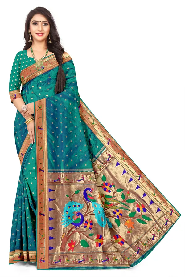 Morpitchh_Silk_Paithani_Jacquard_Saree_With_Contrast_Pallu_Zari_Border_Default_Title