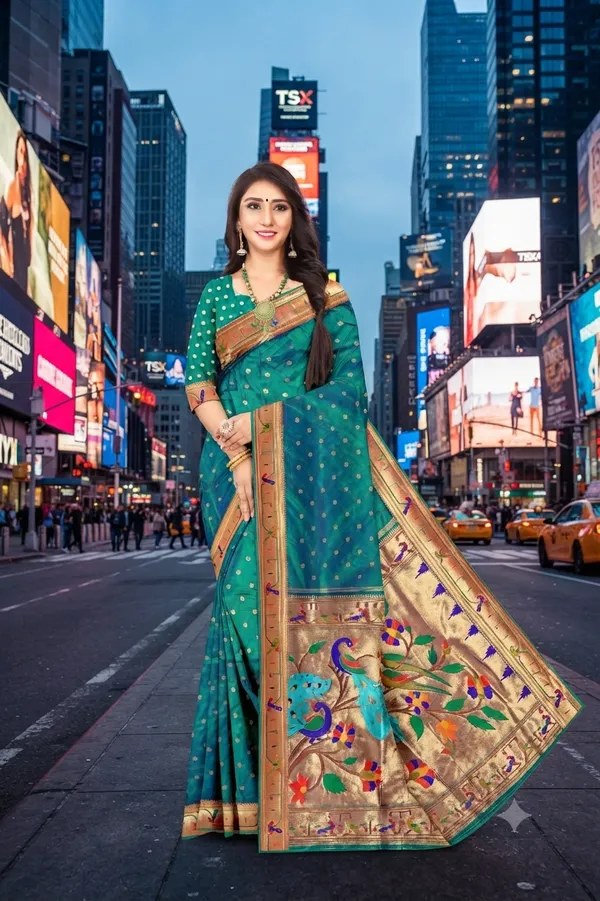 Morpitchh_Silk_Paithani_Jacquard_Saree_With_Contrast_Pallu_Zari_Border_Default_Title