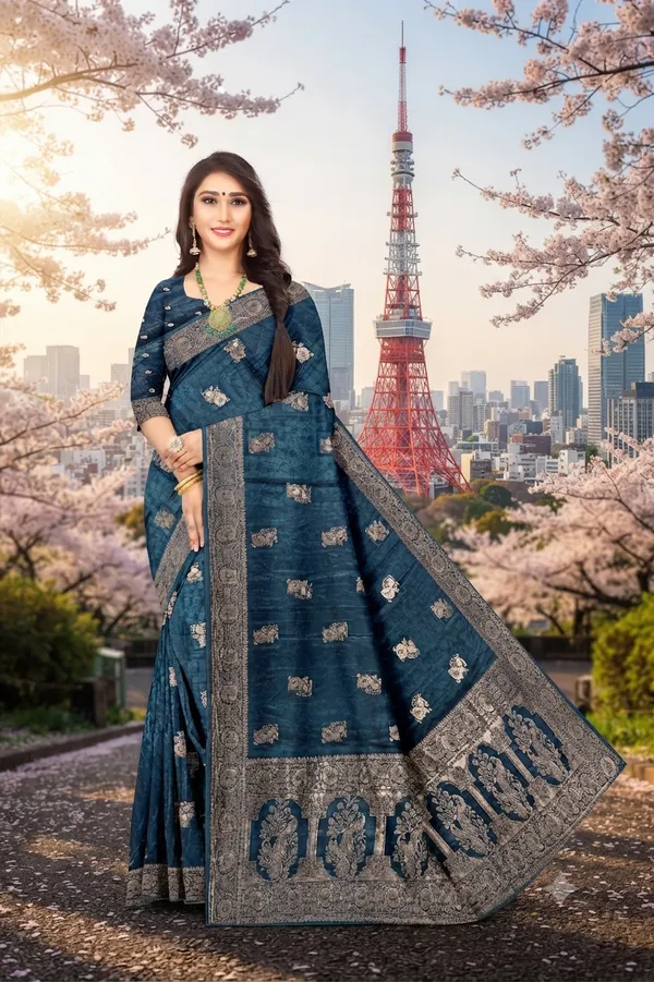 Bamboo_Viscose_Satin_Jacquard_Weave_Saree_With_Zari_Border_Default_Title
