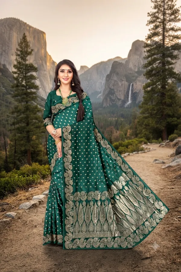 Ethnic_Gold_Zari_Dark_Green_Jacquard_Saree_Default_Title
