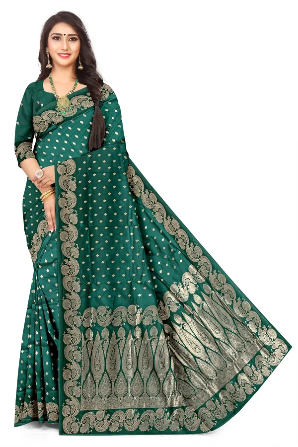 Ethnic_Gold_Zari_Dark_Green_Jacquard_Saree_Default_Title
