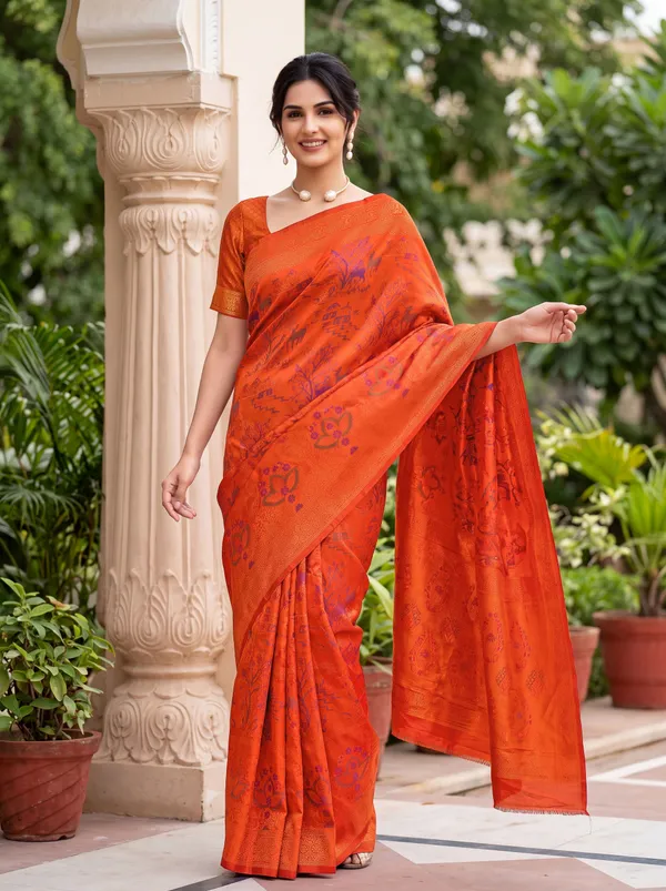 Orange_Tissue_Super_Silk_Saree_With_Giraffe_Forest_Shikargah_Jacquard_Saree_Default_Title