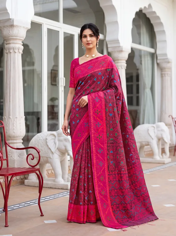 Rani_Patola_Silk_Saree_With_Multicolour_Ikat_Print_Default_Title