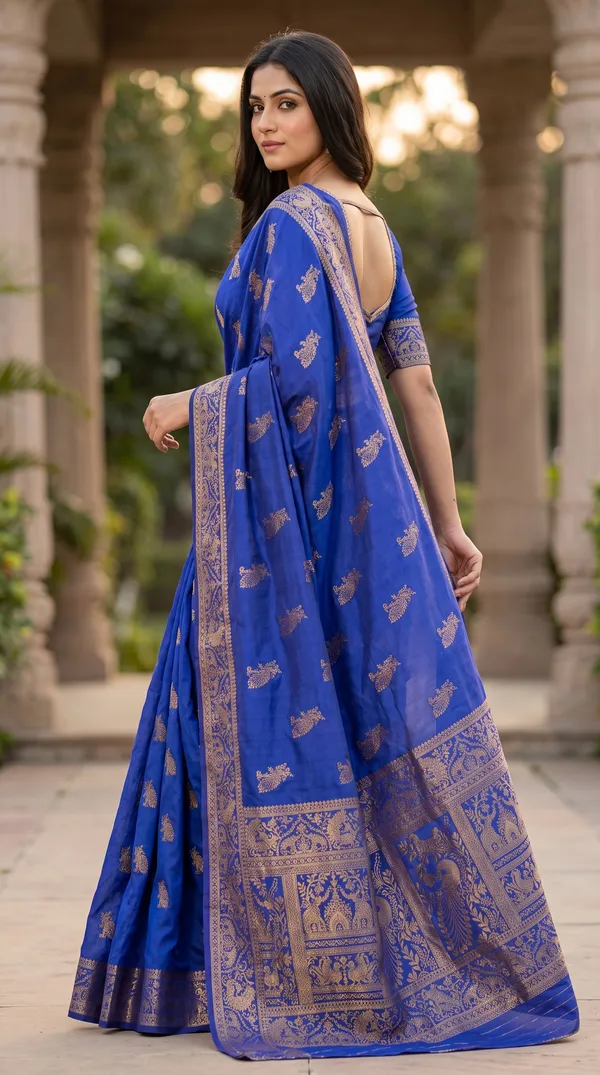 Light_Blue_Nylon_Jacquard_Saree_Golden_Jari_Designer_Saree_Default_Title
