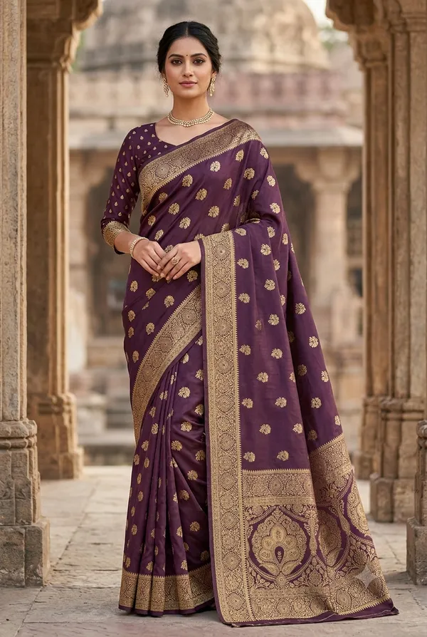 Wine_Viscose_Satin_Bamboo_Jacquard_L_Saree_Default_Title