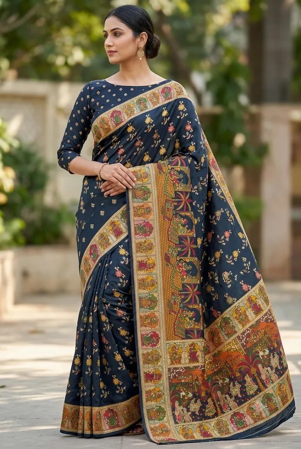 Navy_Blue_Viscose_Pashmina_Jacquard_Saree_With_Heavy_Multicolour_Meenakari_Work_Designer_Pallu_Default_Title