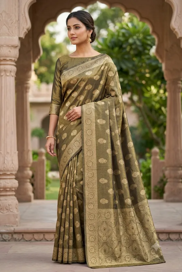 Mehendi_Green_Viscose_Tissue_Jacquard_Saree_With_Zari_Meenakari_Weave_Default_Title
