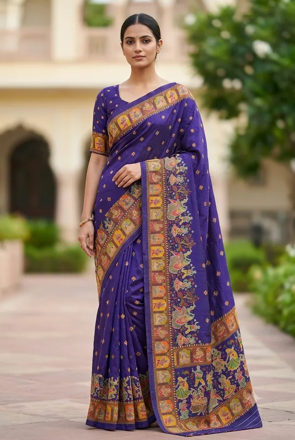 Royal_Blue_Viscose_Pashmina_Jacquard_Saree_With_Heavy_Meenakari_Kalamkari_Border_Default_Title