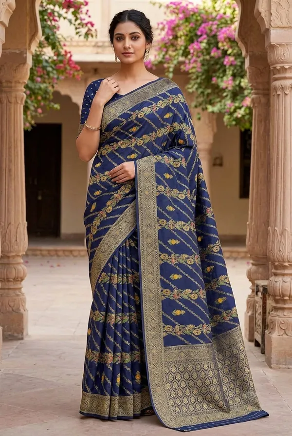Blue_Viscose_Banarasi_Jacquard_Saree_Meenakari_Floral_Vine_Work_Default_Title