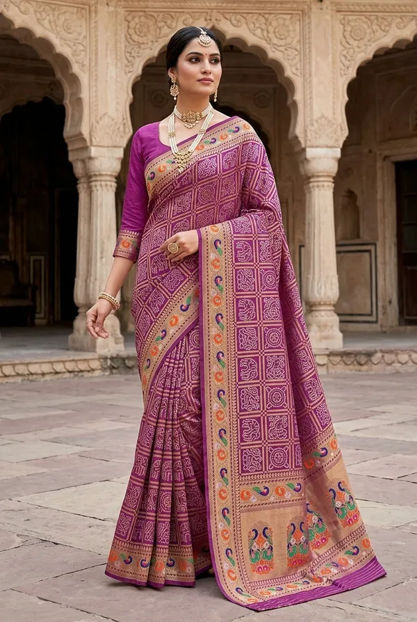 Purple_Banarasi_Bandhani_Paithani_Jacquard_Saree_Heavy_Meenakari_Work_Default_Title