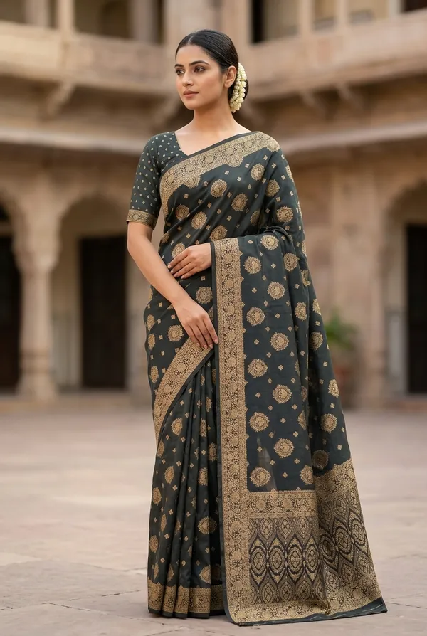 Viscose_Satin_Jacquard_Saree_Charcoal_Grey_Designer_Saree_With_Traditional_Woven_Work_Default_Title