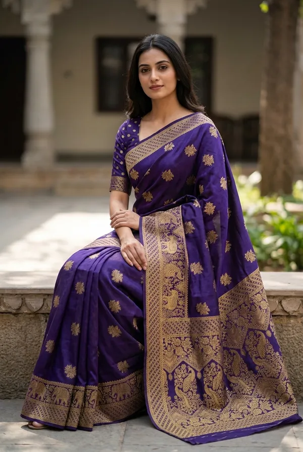 Royal_Purple_Viscose_Jacquard_Saree_With_Woven_Peacock_Elephant_Border_Default_Title