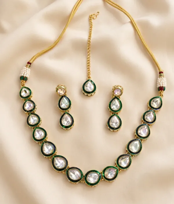 Gold_Tone_Green_Stone_Necklace_Set_For_Women