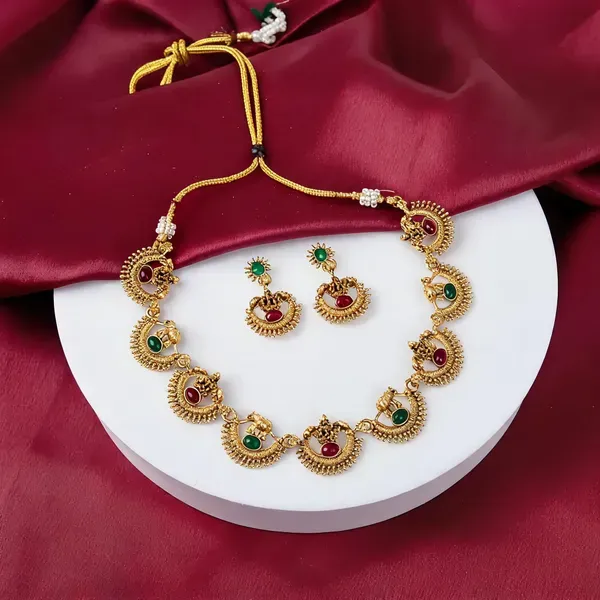 Gold_Plated_Green_Maroon_Stone_Half_Moon_Necklace_Earrings_Set_For_Women_More