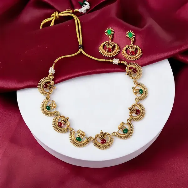Gold_Plated_Green_Maroon_Stone_Half_Moon_Necklace_Earrings_Set_For_Women_More