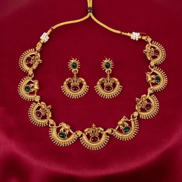 Gold_Plated_Green_Maroon_Stone_Half_Moon_Necklace_Earrings_Set_For_Women_More