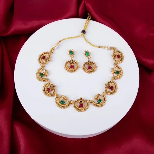 Gold_Plated_Green_Maroon_Stone_Half_Moon_Necklace_Earrings_Set_For_Women_More