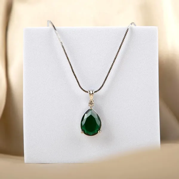 Green_Teardrop_Gemstone_Gold_Tone_Pendant_Necklace_For_Women_Pack_Of_2