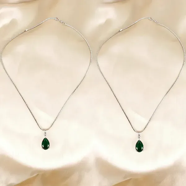 Green_Teardrop_Gemstone_Gold_Tone_Pendant_Necklace_For_Women_Pack_Of_2