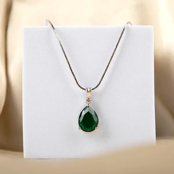 Green_Teardrop_Gemstone_Gold_Tone_Pendant_Necklace_For_Women_Pack_Of_2