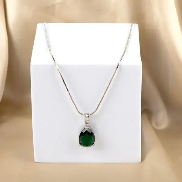 Green_Teardrop_Gemstone_Gold_Tone_Pendant_Necklace_For_Women_Pack_Of_2