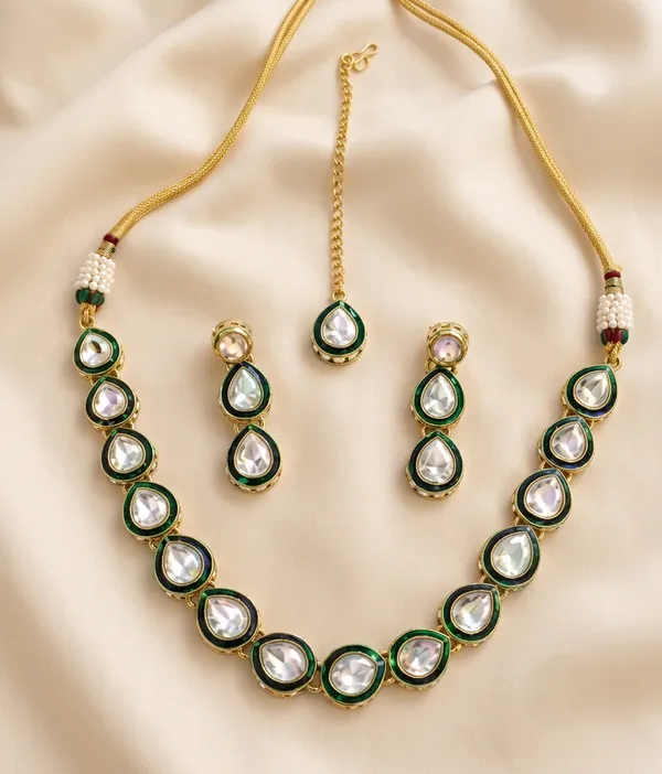 Gold_Tone_Green_Stone_Necklace_Set_For_Women