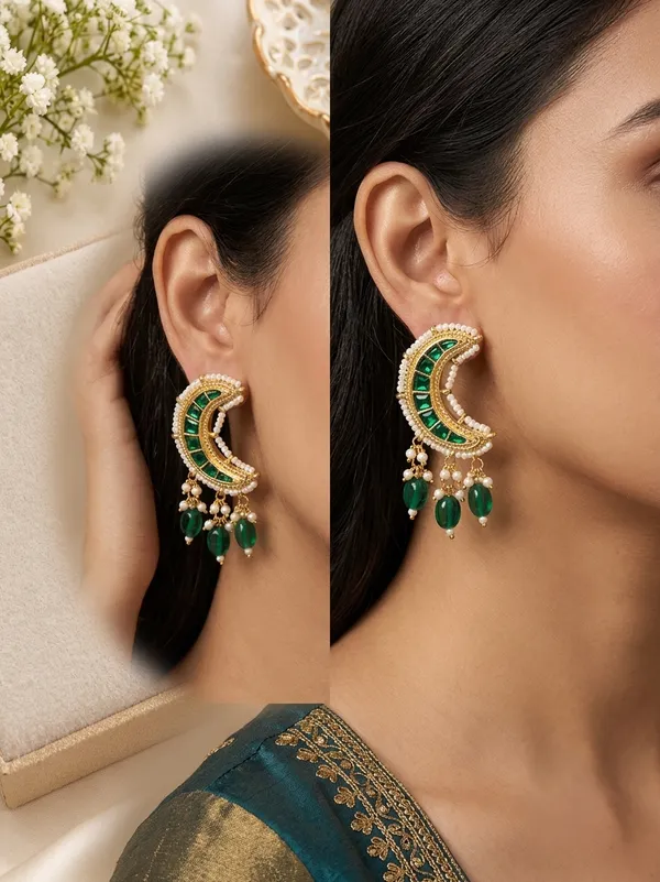 Green_Gold_Tone_Crescent_Drop_Earrings_For_Women