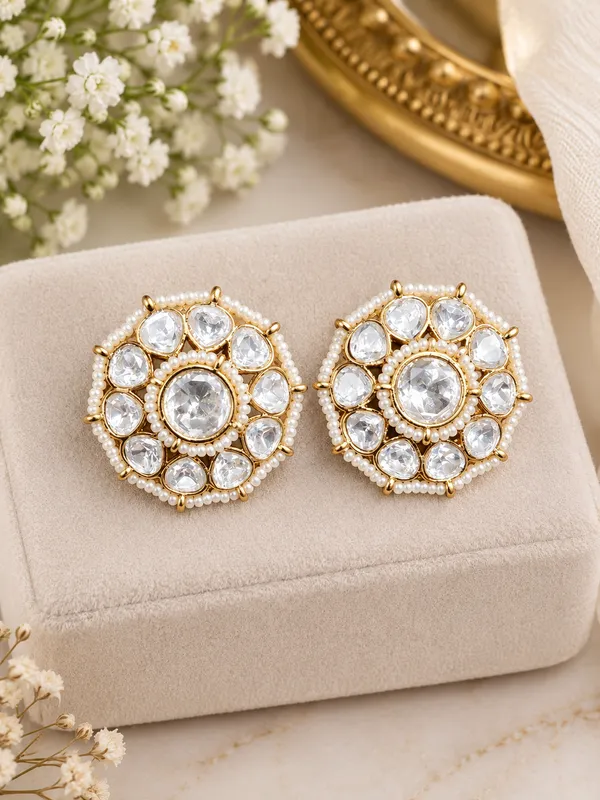 Gold_Tone_Pearl_Stud_Earrings_For_Women
