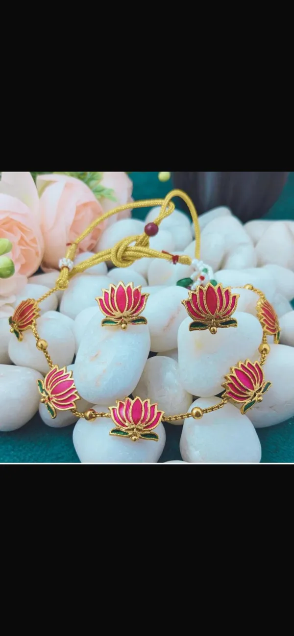 Gold_Tone_Pink_Lotus_Necklace_And_Earrings_Set