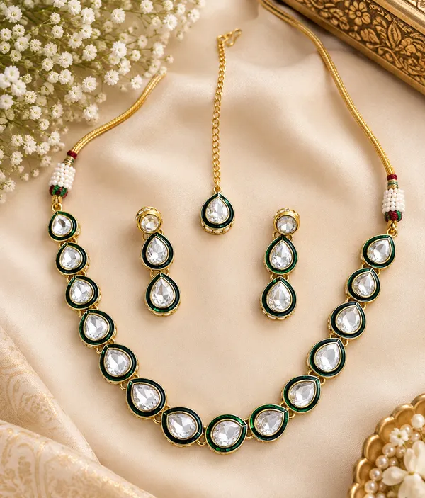 Gold_Tone_Green_Stone_Necklace_Set_For_Women