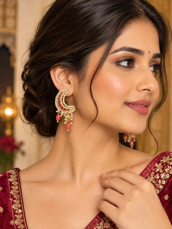Red_Gold_Tone_Crescent_Drop_Earrings_For_Women