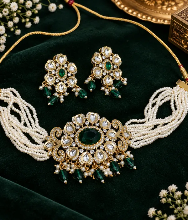 Gold_Tone_Kundan_Pearl_Choker_Necklace_Set_For_Women