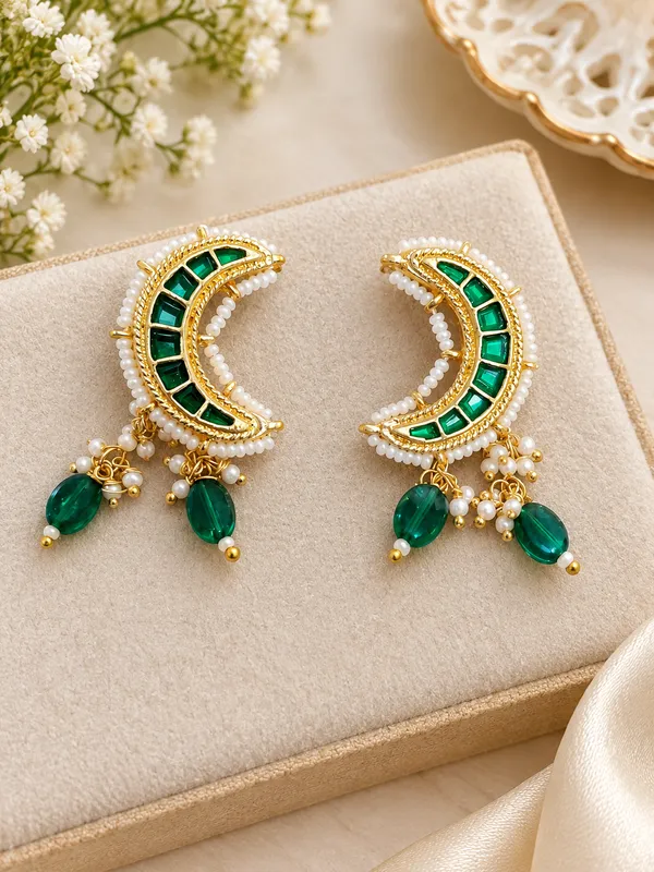 Green_Gold_Tone_Crescent_Drop_Earrings_For_Women