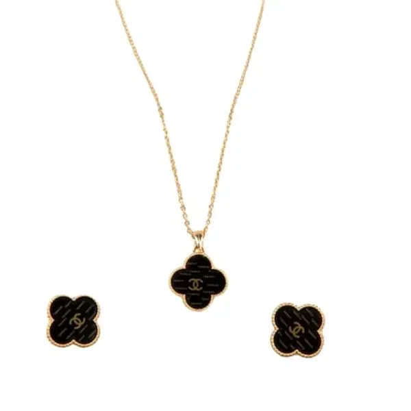 Black_Gold_Plated_Clover_Enamel_Necklace_Stud_Earrings_Set_For_Women_Pack_More