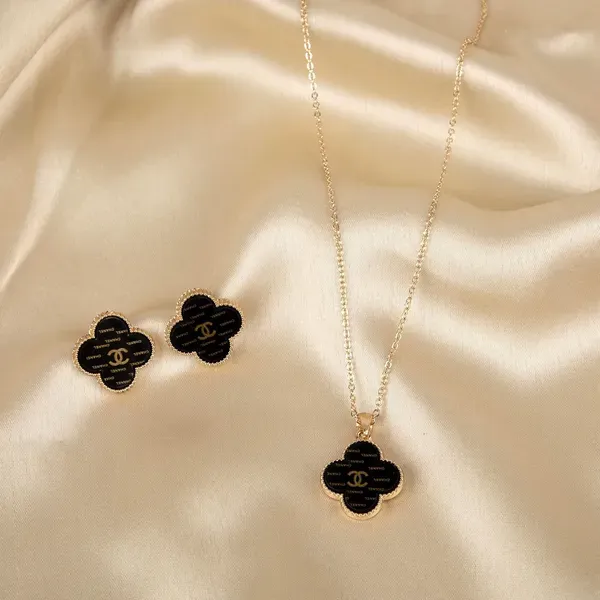 Black_Gold_Plated_Clover_Enamel_Necklace_Stud_Earrings_Set_For_Women_Pack_More