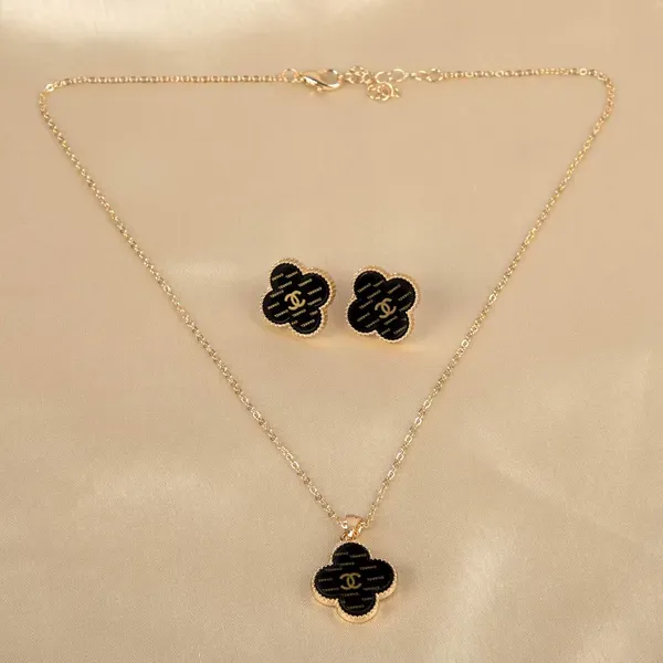 Black_Gold_Plated_Clover_Enamel_Necklace_Stud_Earrings_Set_For_Women_Pack_More