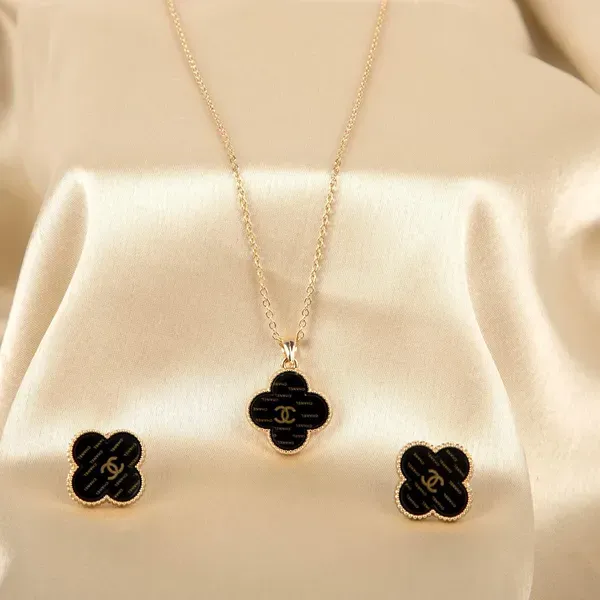Black_Gold_Plated_Clover_Enamel_Necklace_Stud_Earrings_Set_For_Women_Pack_More