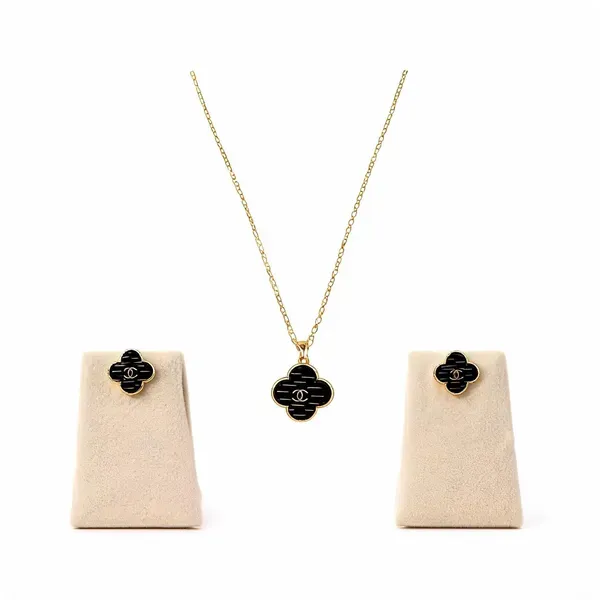 Black_Gold_Plated_Clover_Enamel_Necklace_Stud_Earrings_Set_For_Women_Pack_More