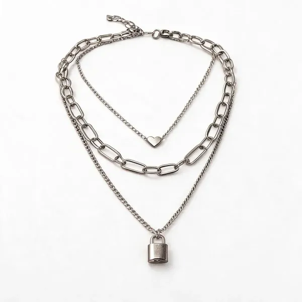 Silver_Blue_Fabric_Heart_Padlock_Layered_Necklace_For_Women_Pack_Of_2