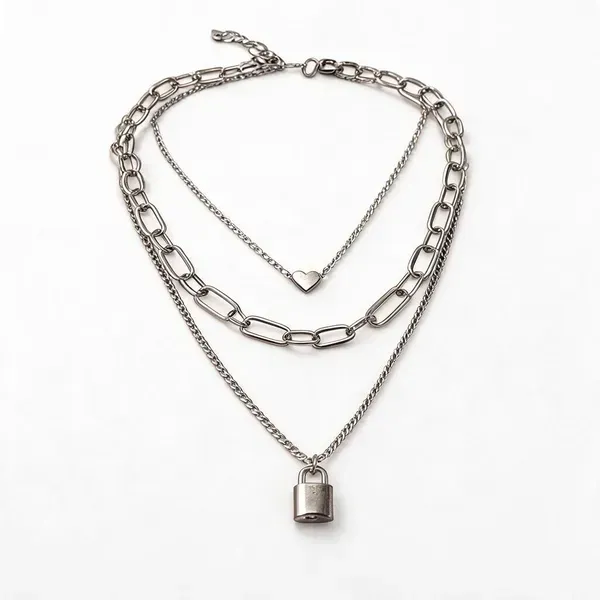 Silver_Blue_Fabric_Heart_Padlock_Layered_Necklace_For_Women_Pack_Of_2