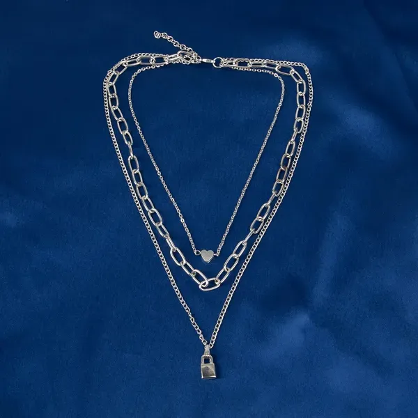 Silver_Blue_Fabric_Heart_Padlock_Layered_Necklace_For_Women_Pack_Of_2