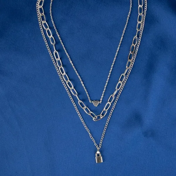Silver_Blue_Fabric_Heart_Padlock_Layered_Necklace_For_Women_Pack_Of_2