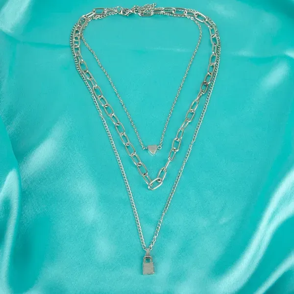 Silver_Blue_Fabric_Heart_Padlock_Layered_Necklace_For_Women_Pack_Of_2