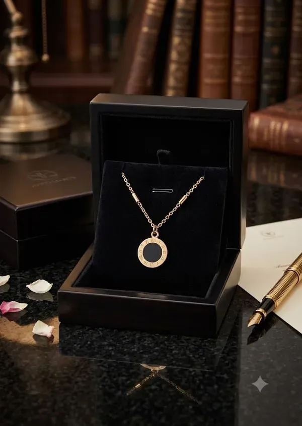 Gold_Black_Enamel_Roman_Numeral_Round_Pendant_Necklace_For_Women_Pack_Of