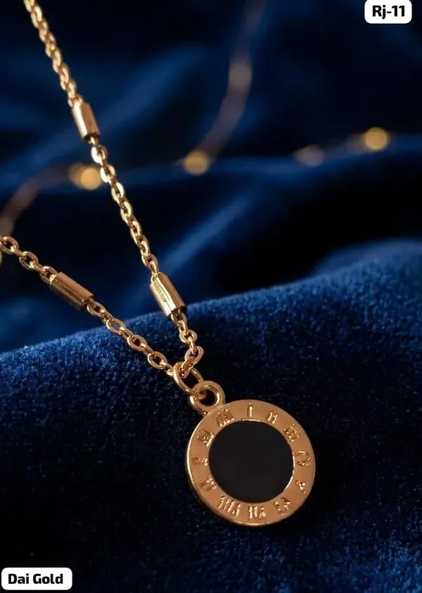 Gold_Black_Enamel_Roman_Numeral_Round_Pendant_Necklace_For_Women_Pack_Of