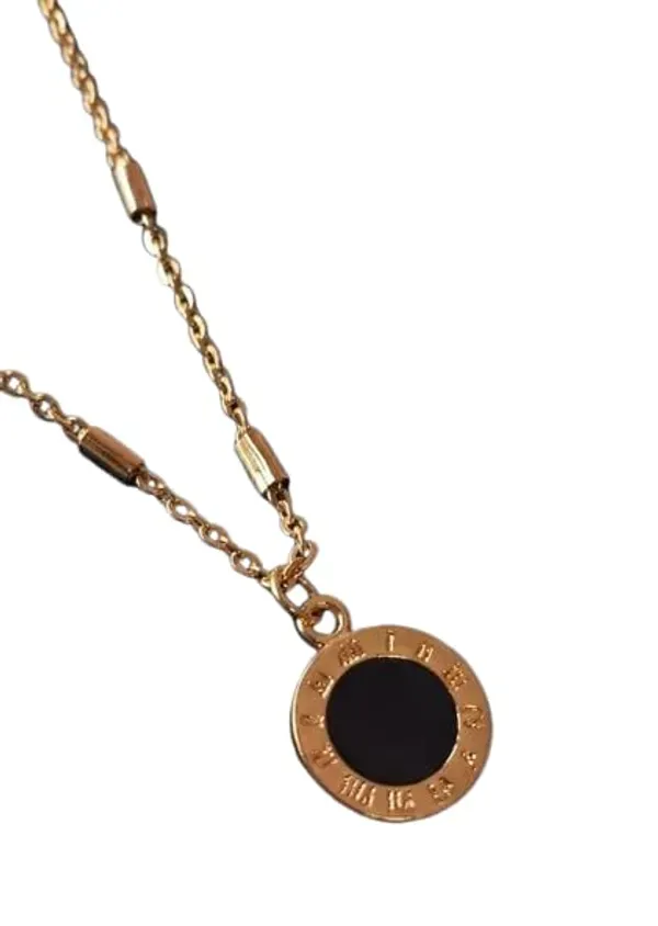 Gold_Black_Enamel_Roman_Numeral_Round_Pendant_Necklace_For_Women_Pack_Of