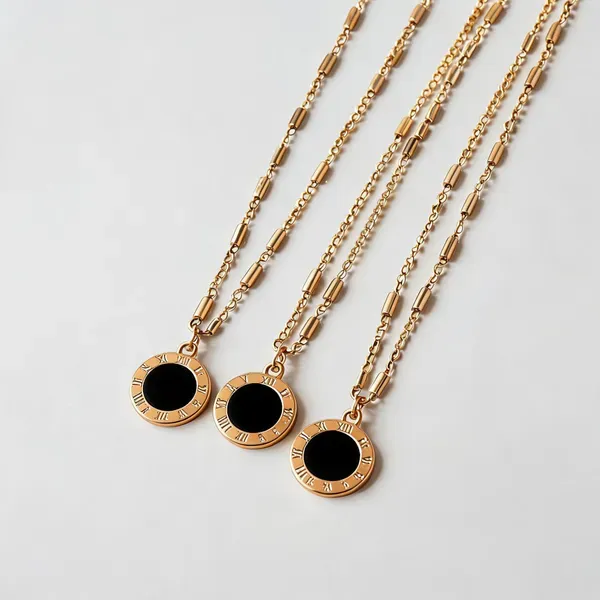 Gold_Black_Enamel_Roman_Numeral_Round_Pendant_Necklace_For_Women_Pack_Of