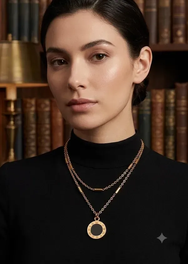 Gold_Black_Enamel_Roman_Numeral_Round_Pendant_Necklace_For_Women_Pack_Of