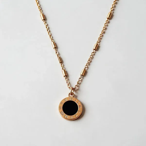 Gold_Black_Enamel_Roman_Numeral_Round_Pendant_Necklace_For_Women_Pack_Of