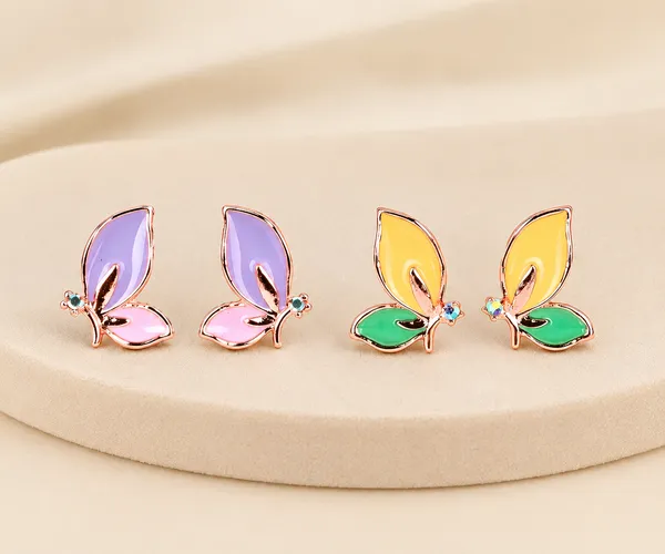 Yellow_Green_&_Purple_Pink_Crystal_Rose_Gold_Butterfly_Earrings_For_Women_-_Pack_of_2